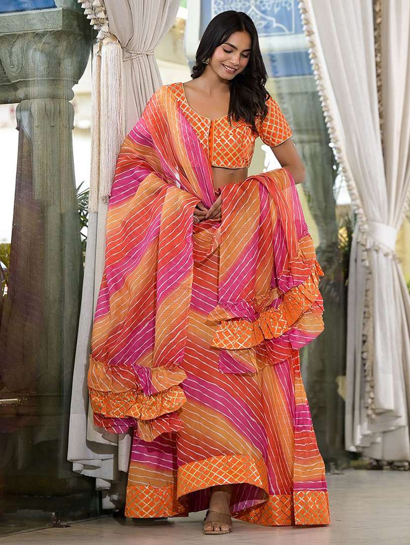 Women Printed Short Sleeves Lehenga Choli Set - 22603103 -  Standard Image - 2