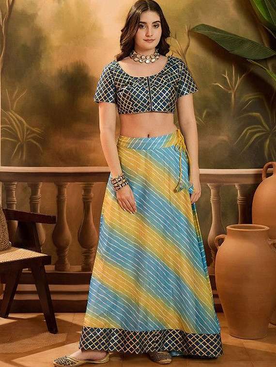 women leheriya printed short sleeves lehenga choli set - 22603116 -  Standard Image - 2