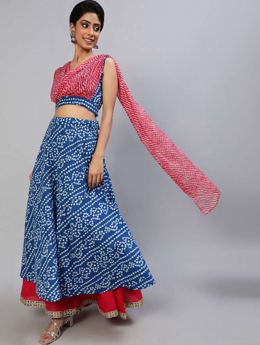 women printed sleeveless leehnga choli set - 22603127 -  Standard Image - 2