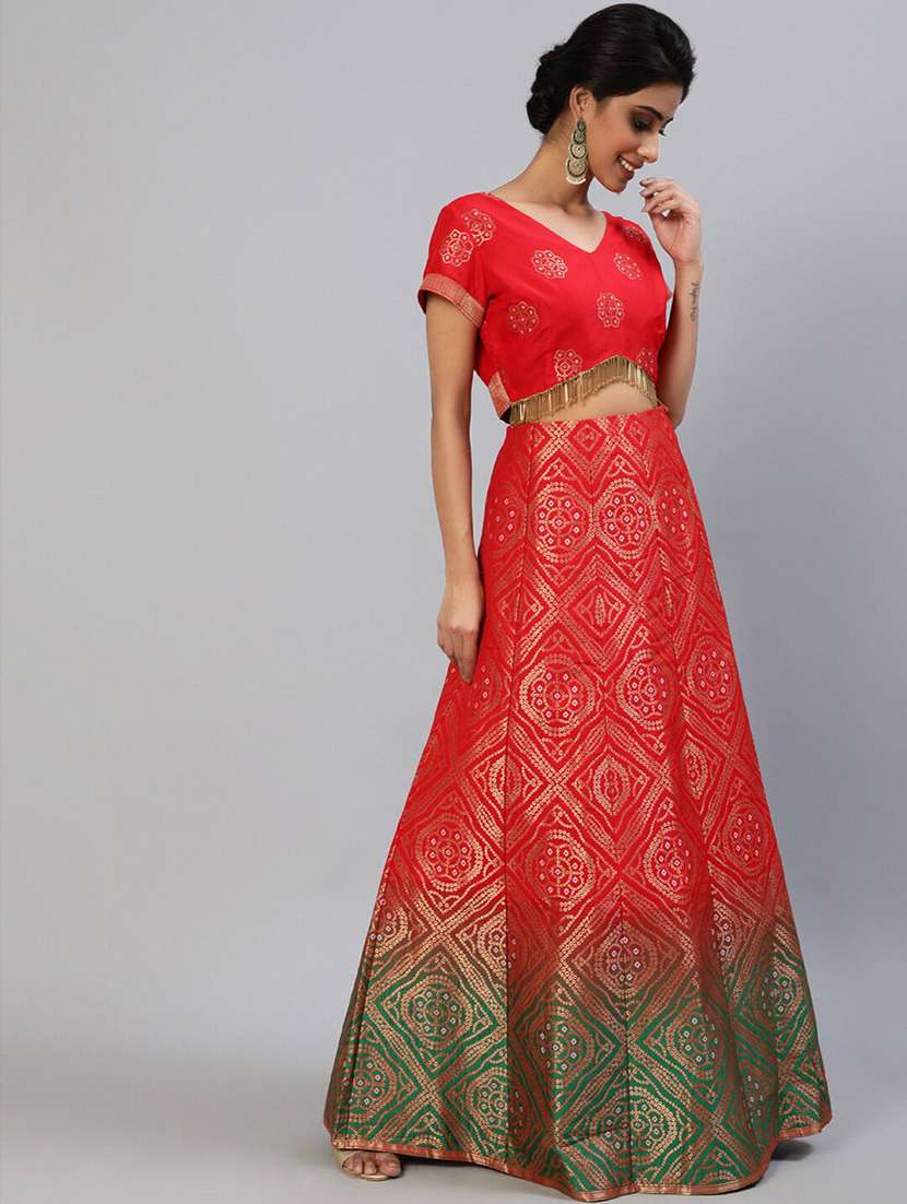 Women Self Design Short Sleeves Lehenga Choli Set - 22603128 -  Standard Image - 2