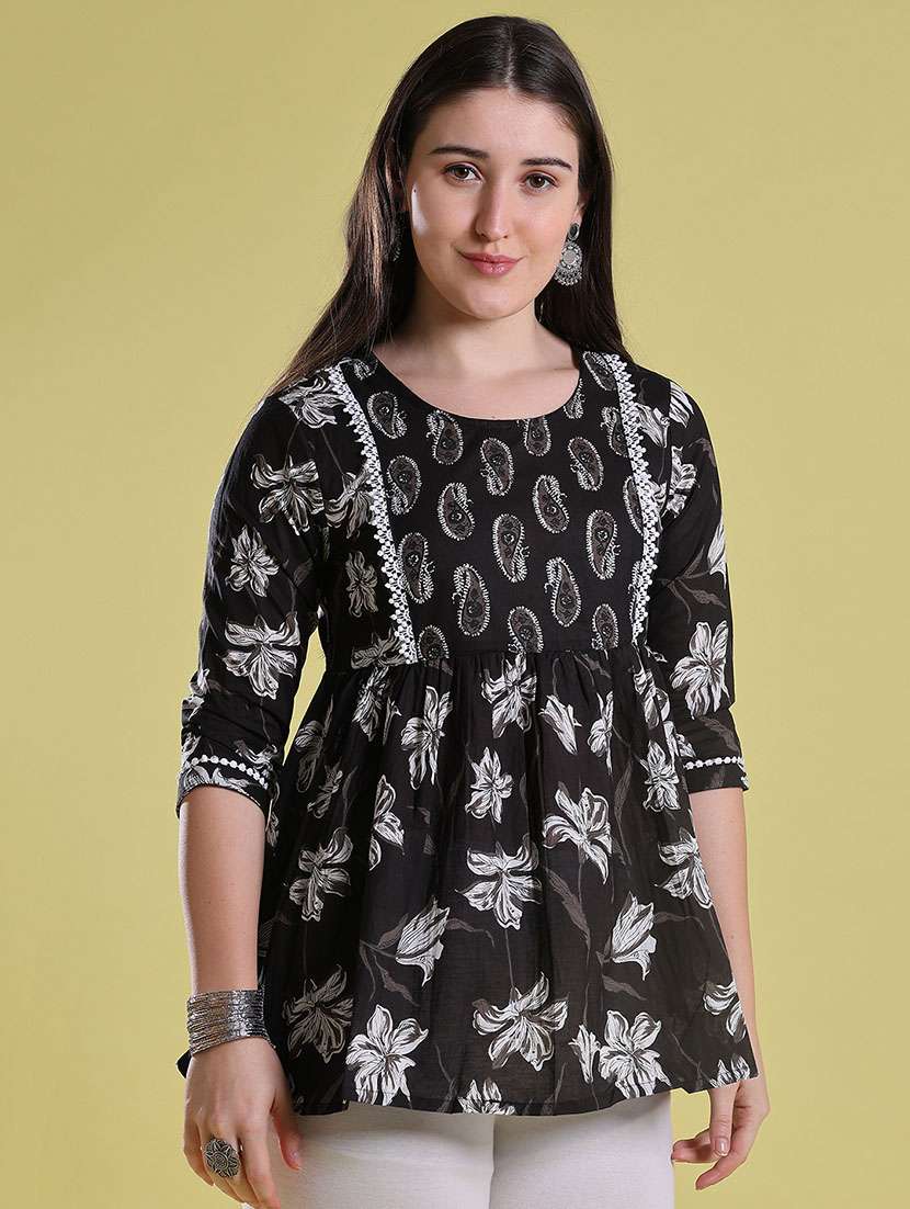 Women Printed Three Quarter Sleeves Flared Kurti - 22603424 -  Standard Image - 2