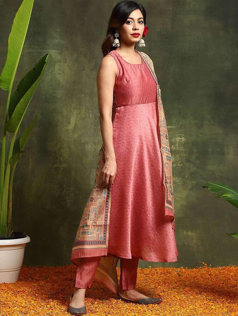 Women Self Design Sleeveless Kurta Pant Set With Dupatta - 22603469 -  Standard Image - 2