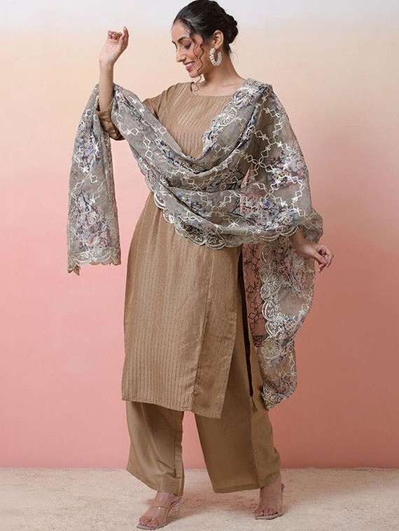 women embroidered three quarter sleeves kurta pant set with dupatta - 22603506 -  Standard Image - 2