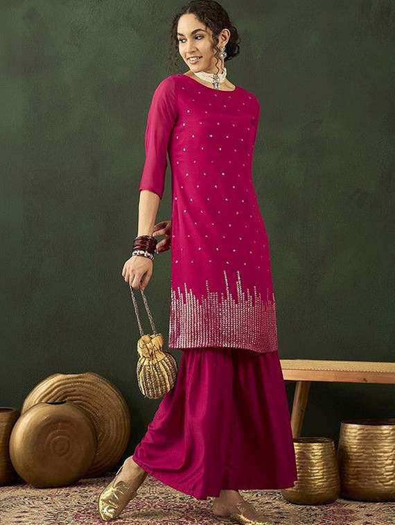 Women Embellished Three Quarter Sleeves Kurta Sharara Set - 22603539 -  Standard Image - 2
