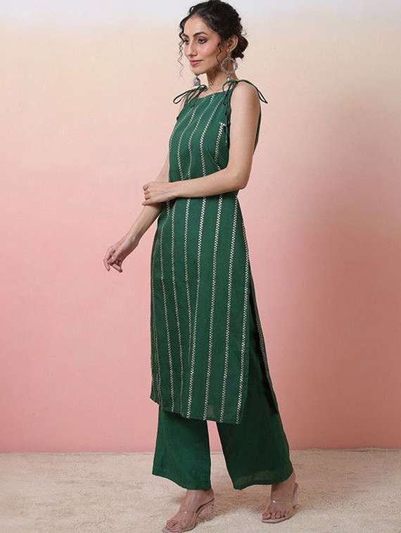 Women Self Design Sleeveless Kurta Pant Set - 22603545 -  Standard Image - 2