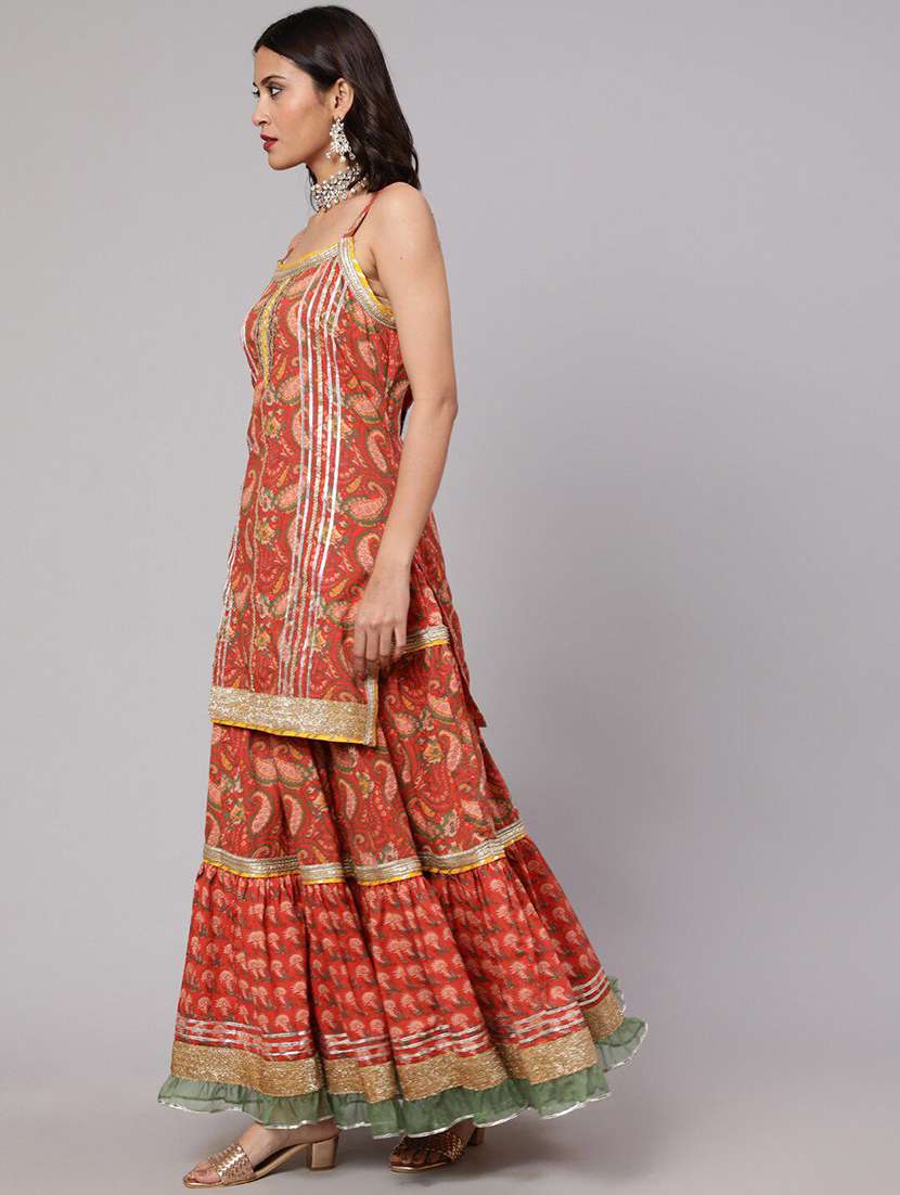 Women Printed Shoulder Strap Kurta Sharara Set With Dupatta - 22603585 -  Standard Image - 2