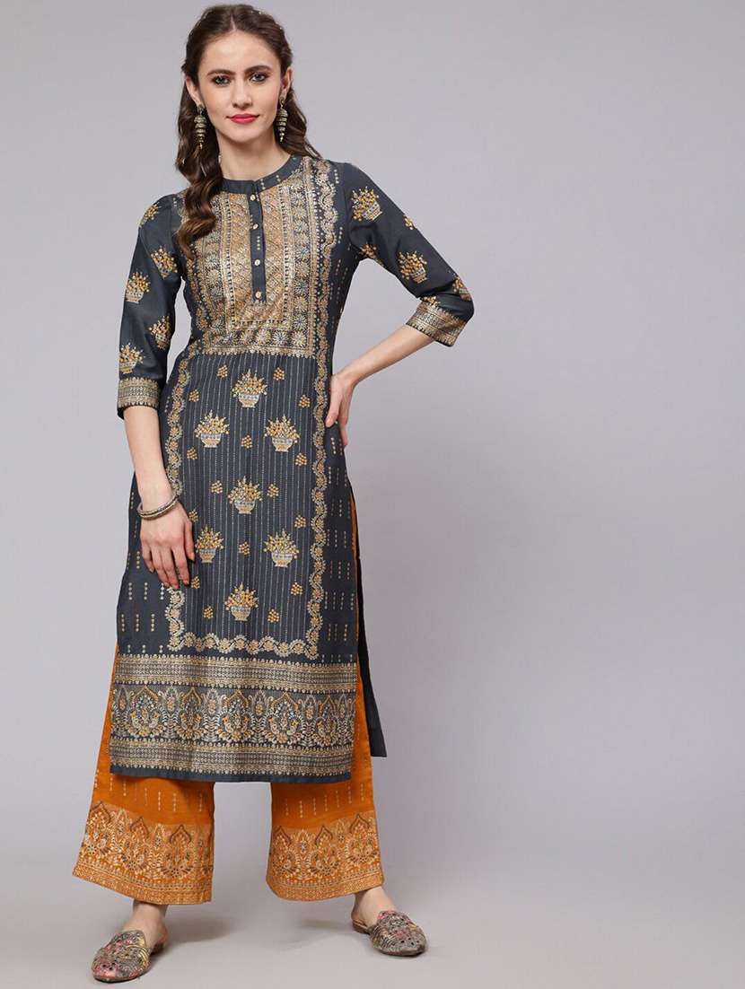 Women Printed Three Quarter Sleeves Kurta Pant Set - 22603587 -  Standard Image - 2