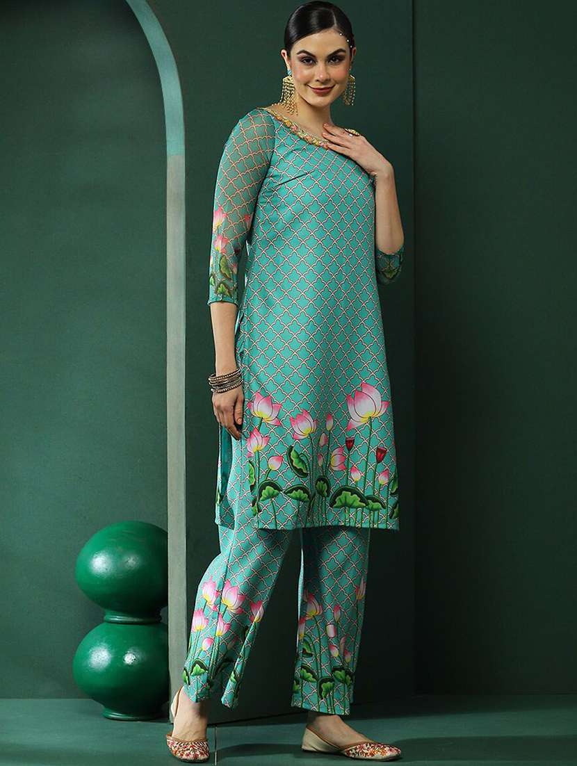women printed three quarter sleeves kurta pant set with dupatta - 22603627 -  Standard Image - 2