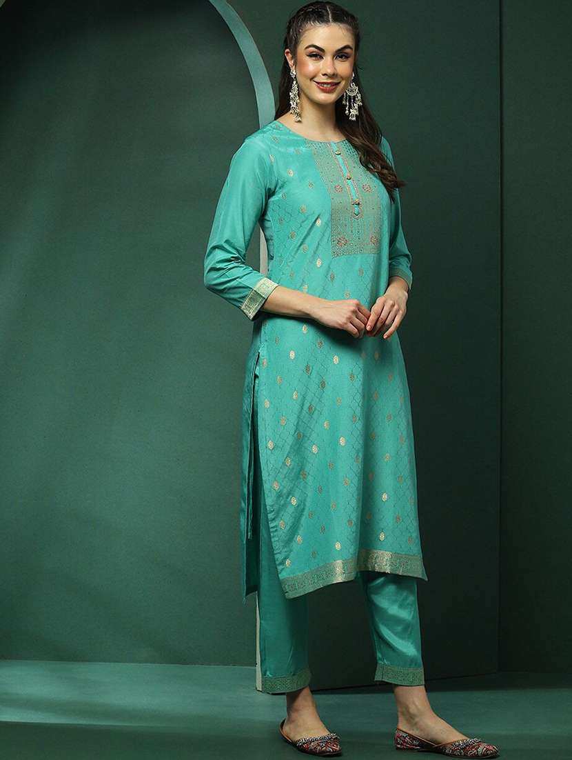 women self design three quarter sleeves kurta pant set with dupatta - 22603628 -  Standard Image - 2