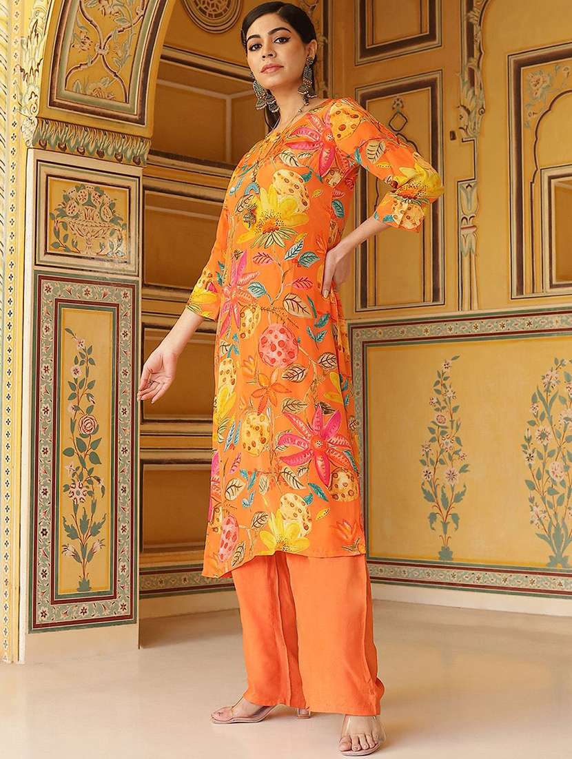 women printed three quarter sleeves kurta pant set - 22603631 -  Standard Image - 2