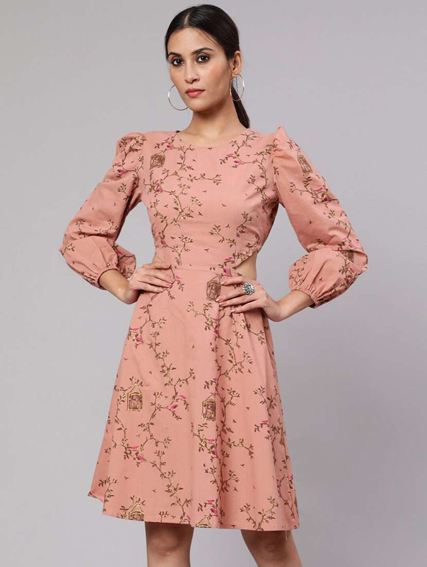 women printed long sleeves fit and flare dress - 22603665 -  Standard Image - 2