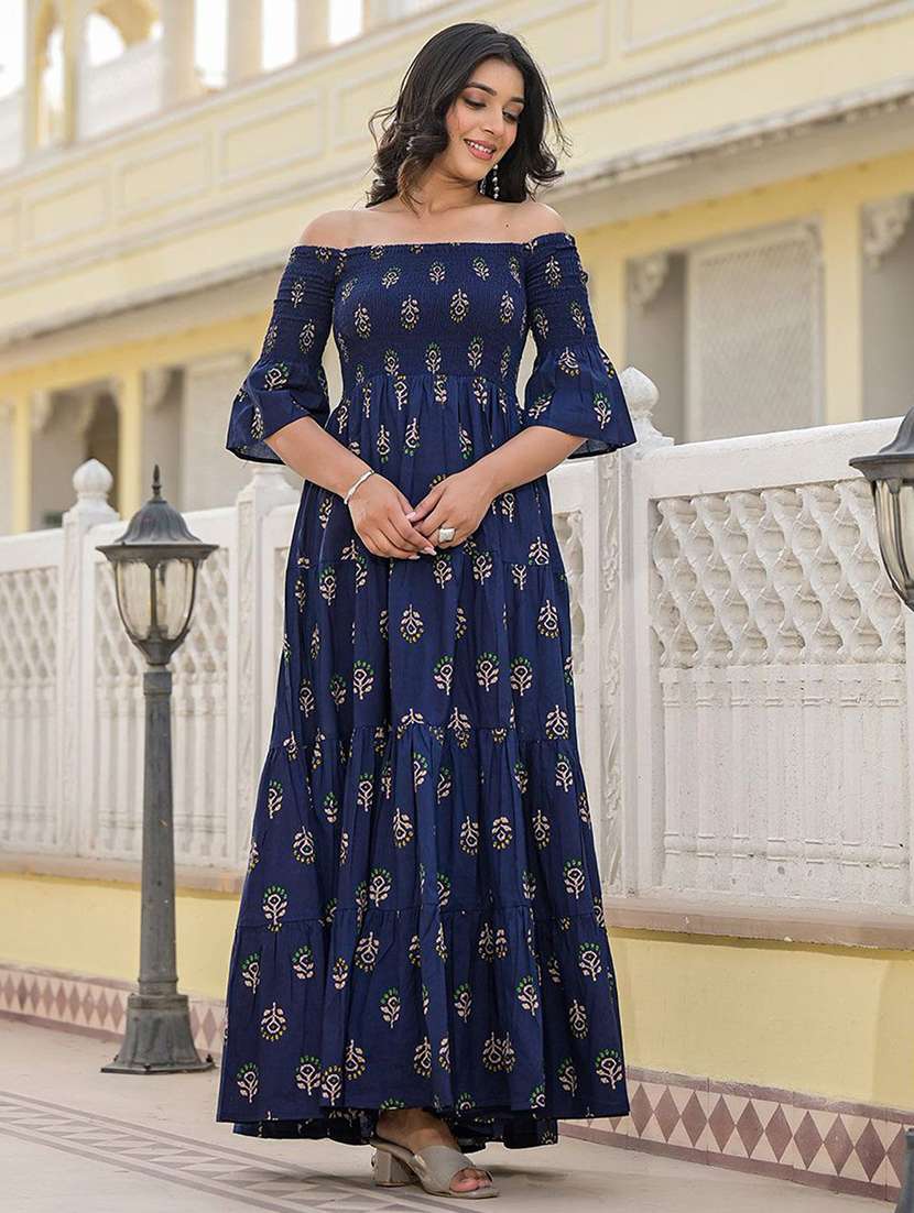 women printed bell sleeves tiered dress - 22603671 -  Standard Image - 2