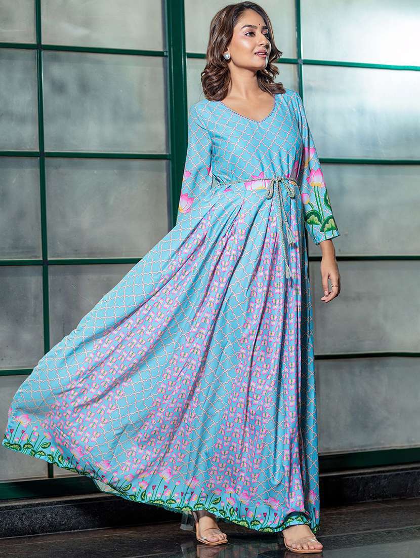 women printed long sleeves fit and flare dress - 22603672 -  Standard Image - 2