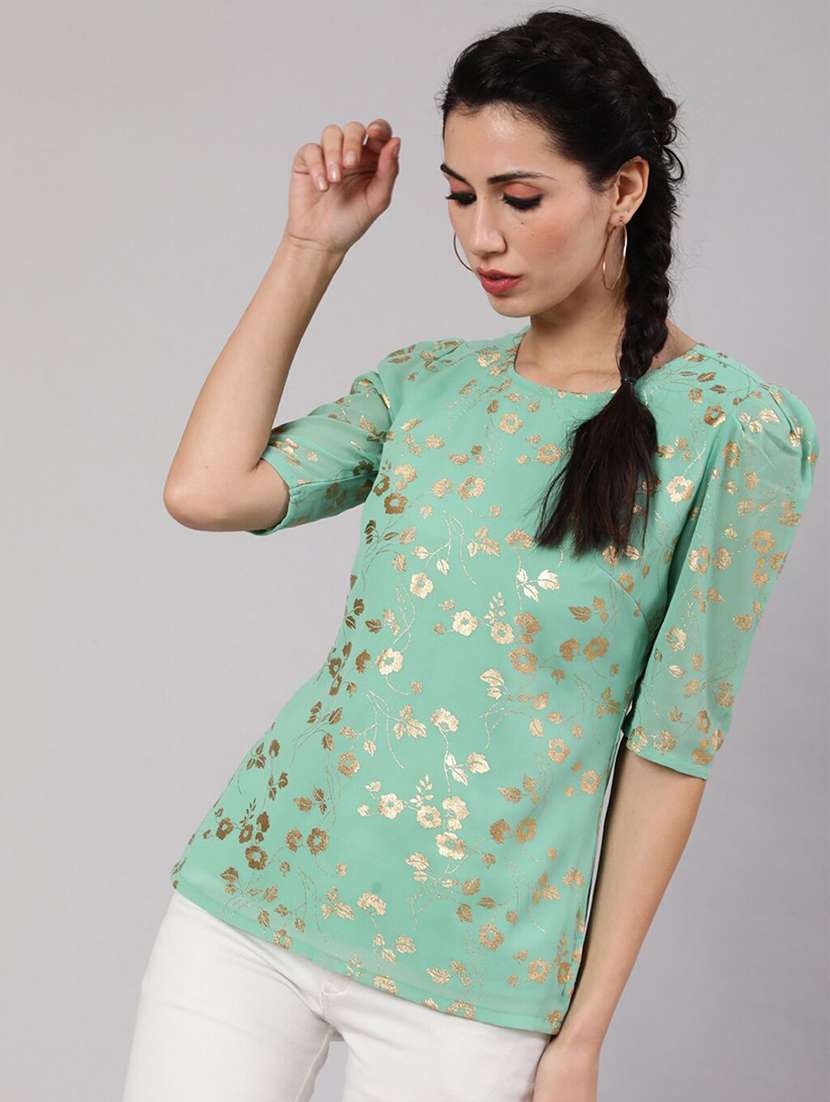 women printed short sleeves regular top