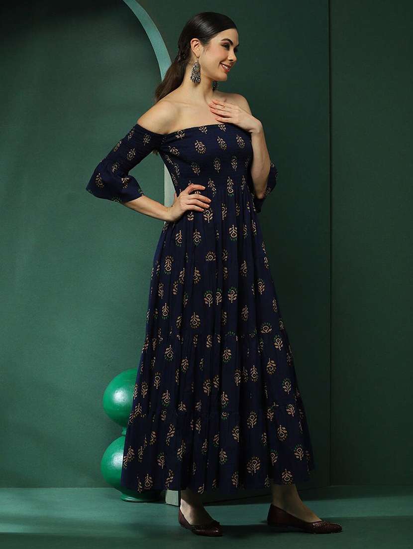 Women Printed Off Shoulder Fit And Flare Dress - 22603710 -  Standard Image - 2