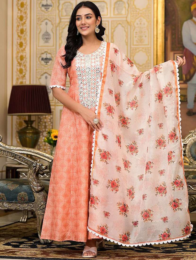 women self design short sleeves kurta dupatta set - 22603712 -  Standard Image - 2