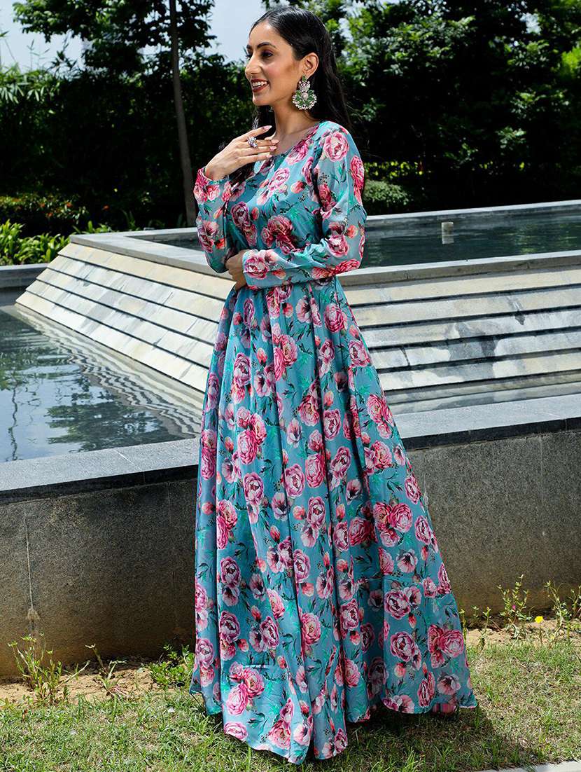 women floral printed long sleeves fit and flare dress - 22603714 -  Standard Image - 2