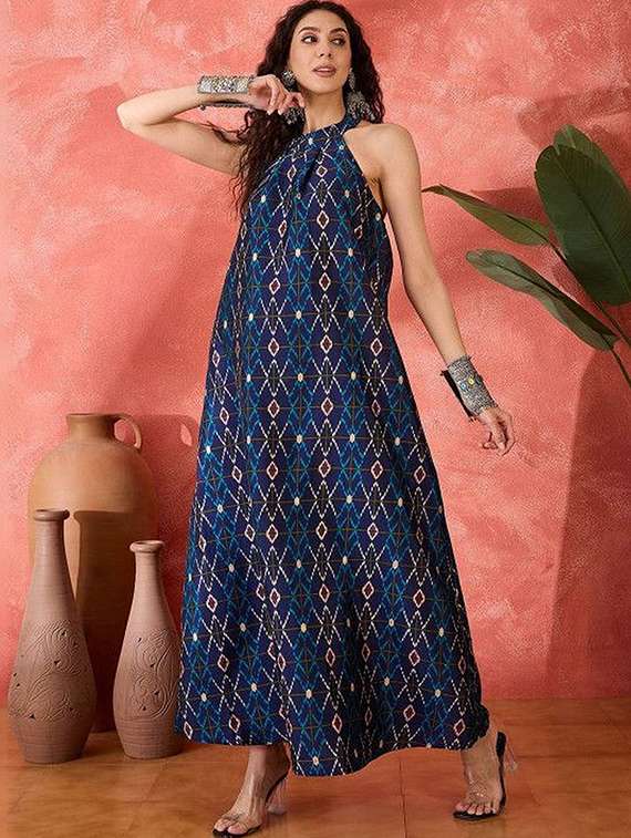 women printed halter neck a-line dress - 22603717 -  Standard Image - 2