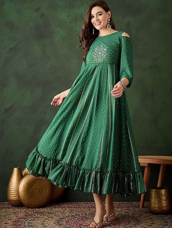 women self design cold shoulder tiered dress