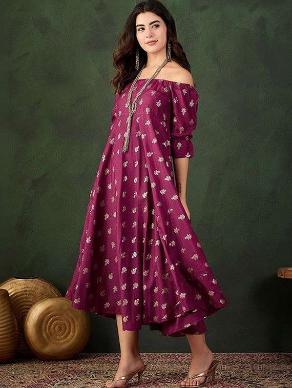 Women Printed Off Shoulder Flared Dress - 22603743 -  Standard Image - 2