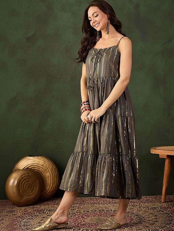 women self design shoulder strap tiered dress - 22603748 -  Standard Image - 2