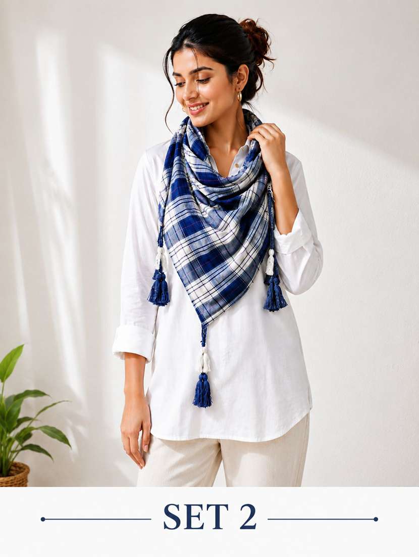 women pack of 2 checkered scarves