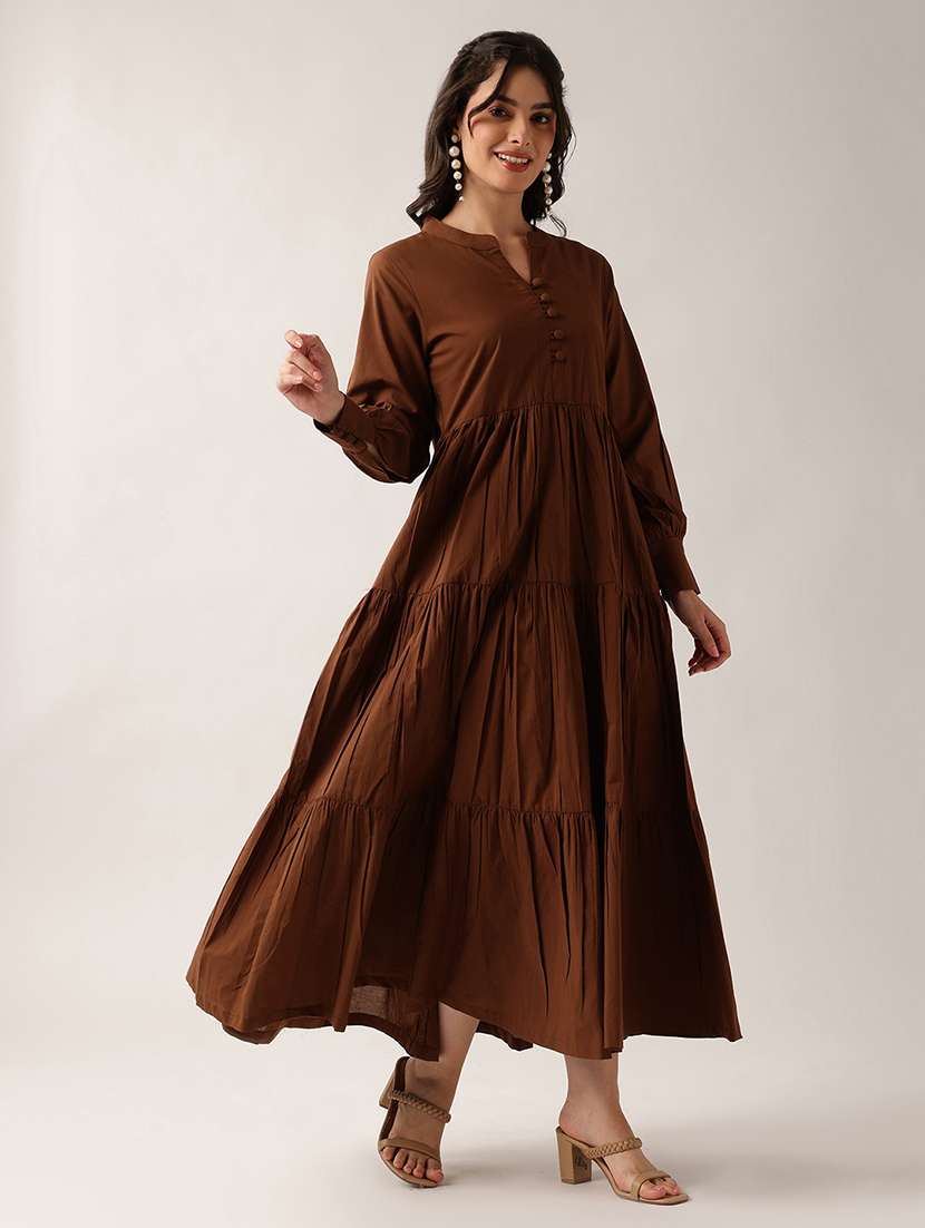 Women Solid Long Sleeves Tiered Dress - 22604032 -  Standard Image - 2