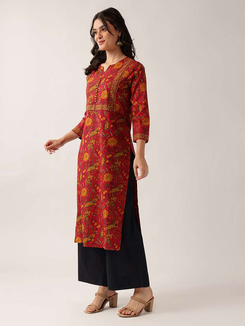women printed three quarter sleeve straight kurta - 22604036 -  Standard Image - 2