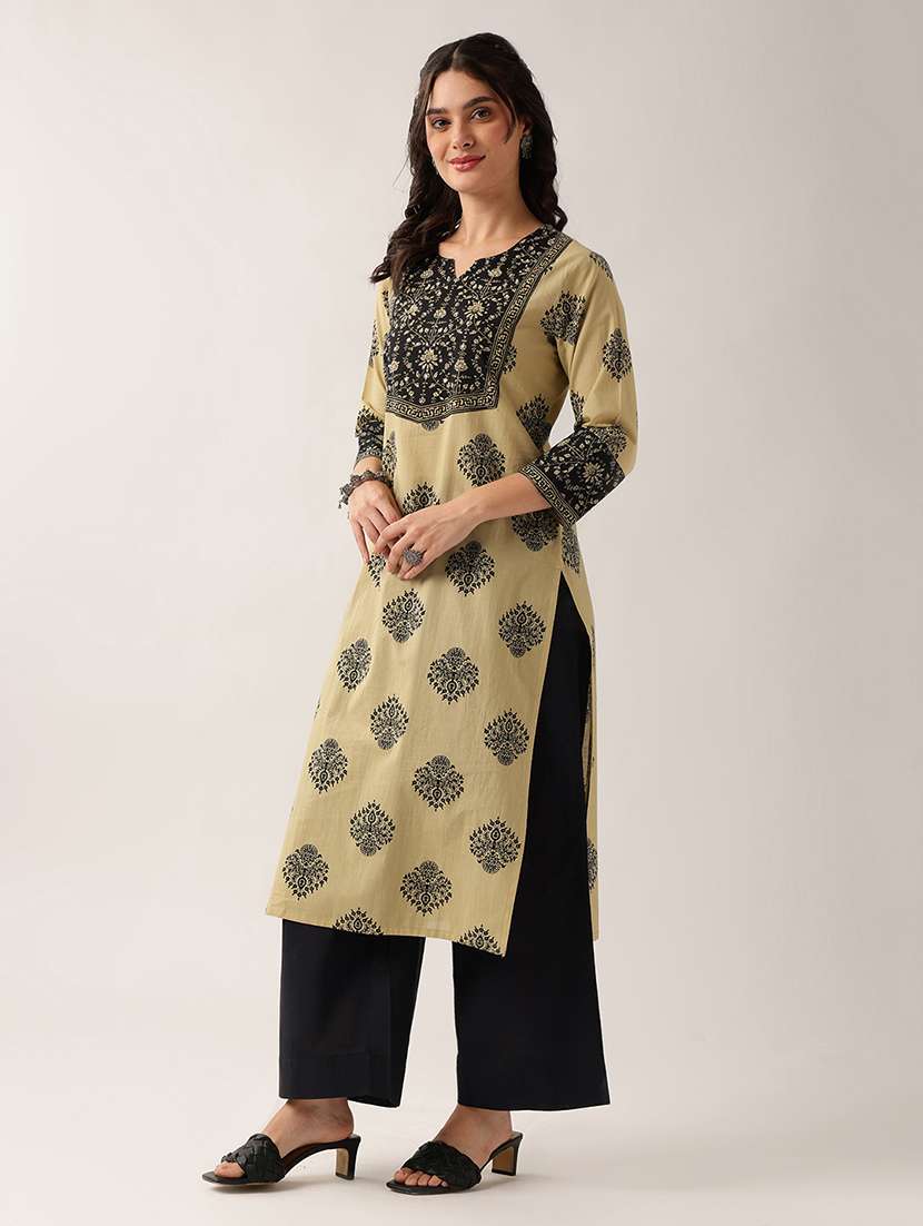 women printed three quarter sleeve straight kurta - 22604041 -  Standard Image - 2