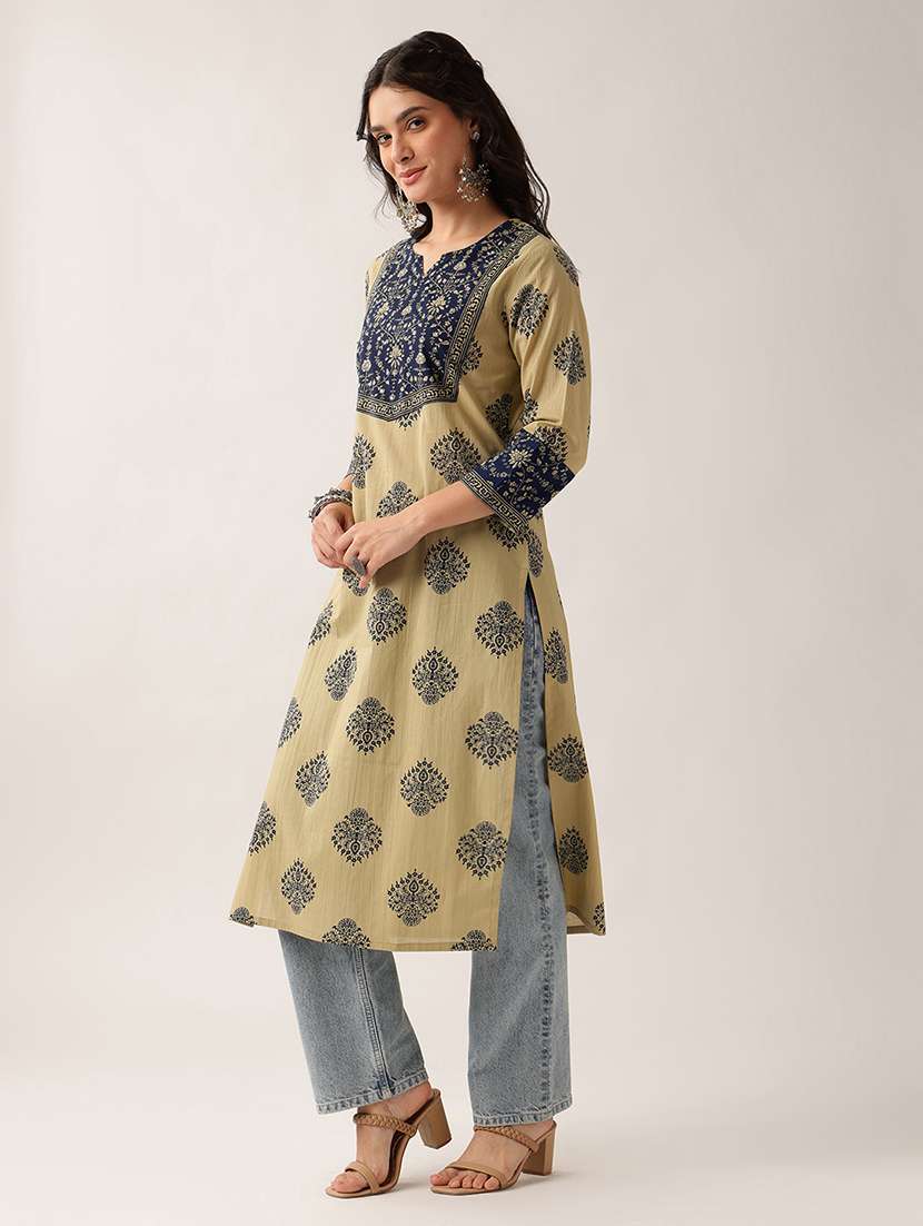 women printed three quarter sleeve straight kurta - 22604042 -  Standard Image - 2