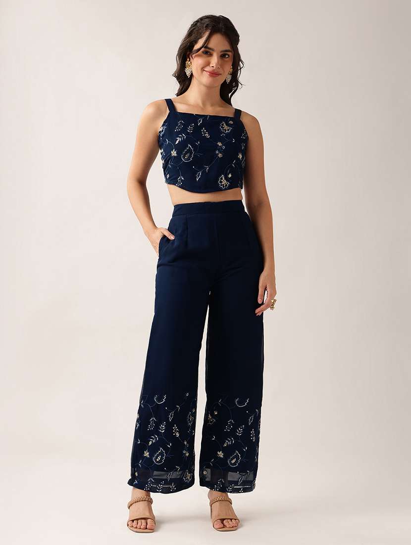 women embroidered sleeveless top and trouser co-ord set - 22604051 -  Standard Image - 2