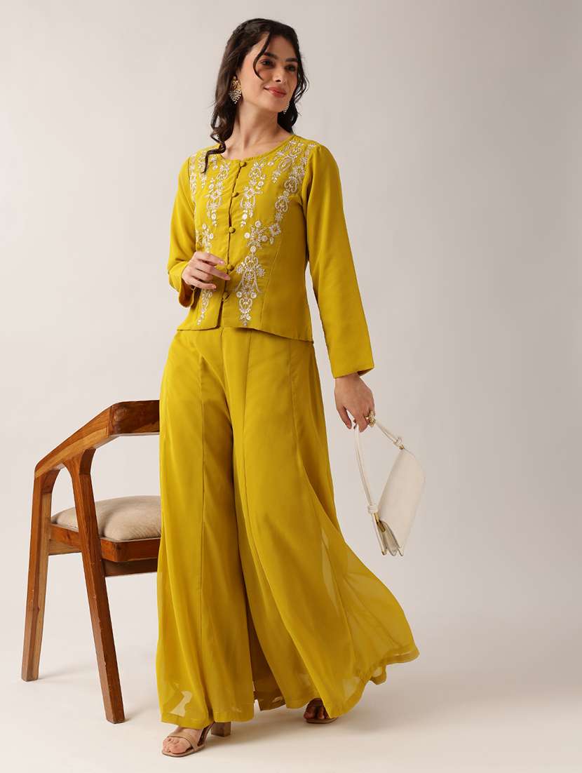 women embroidered long sleeves ethnic co-ord set