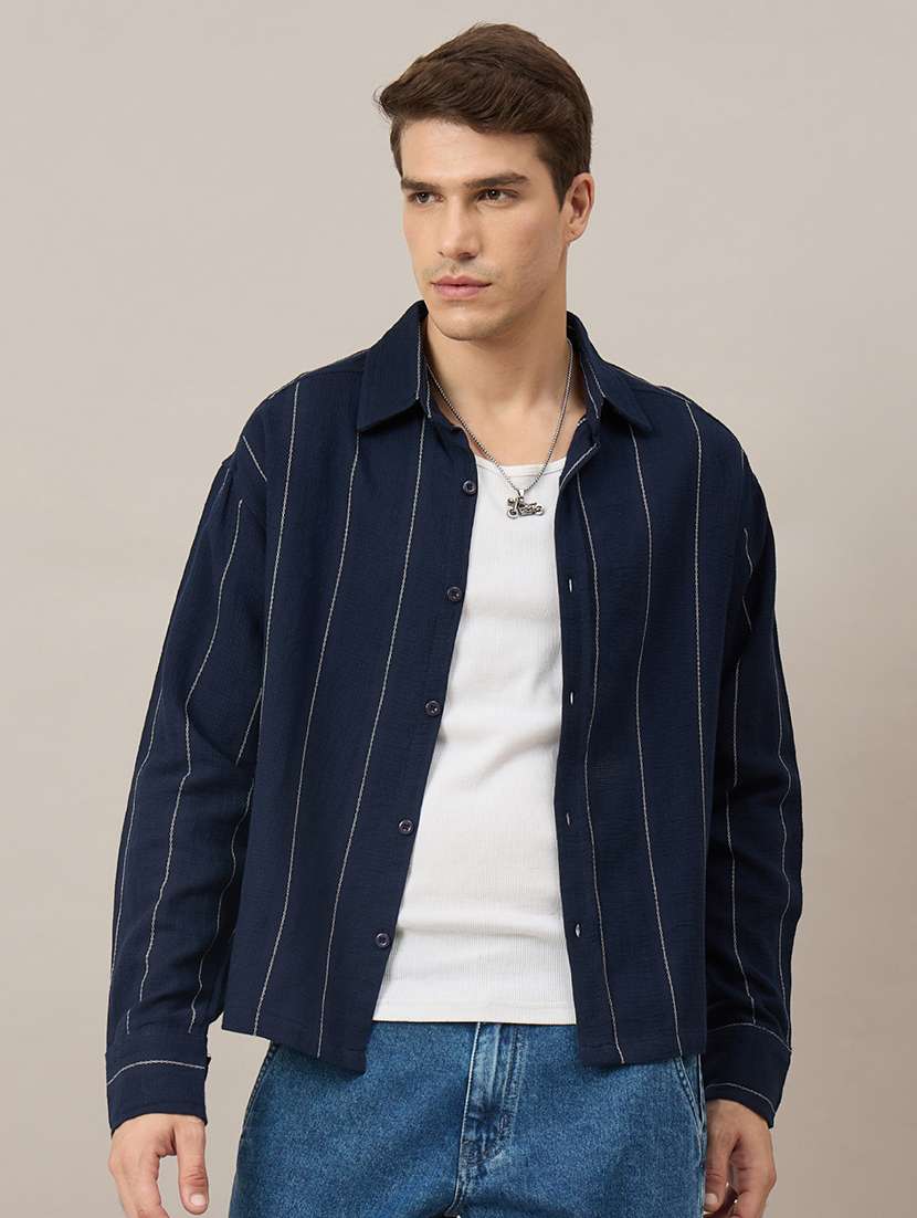 men striped short sleeve oversized casual shirt - 22604081 -  Standard Image - 2