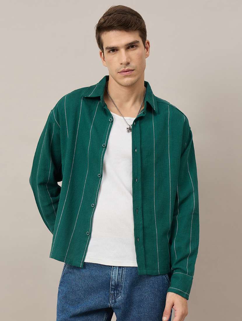 men striped short sleeve oversized casual shirt - 22604082 -  Standard Image - 2