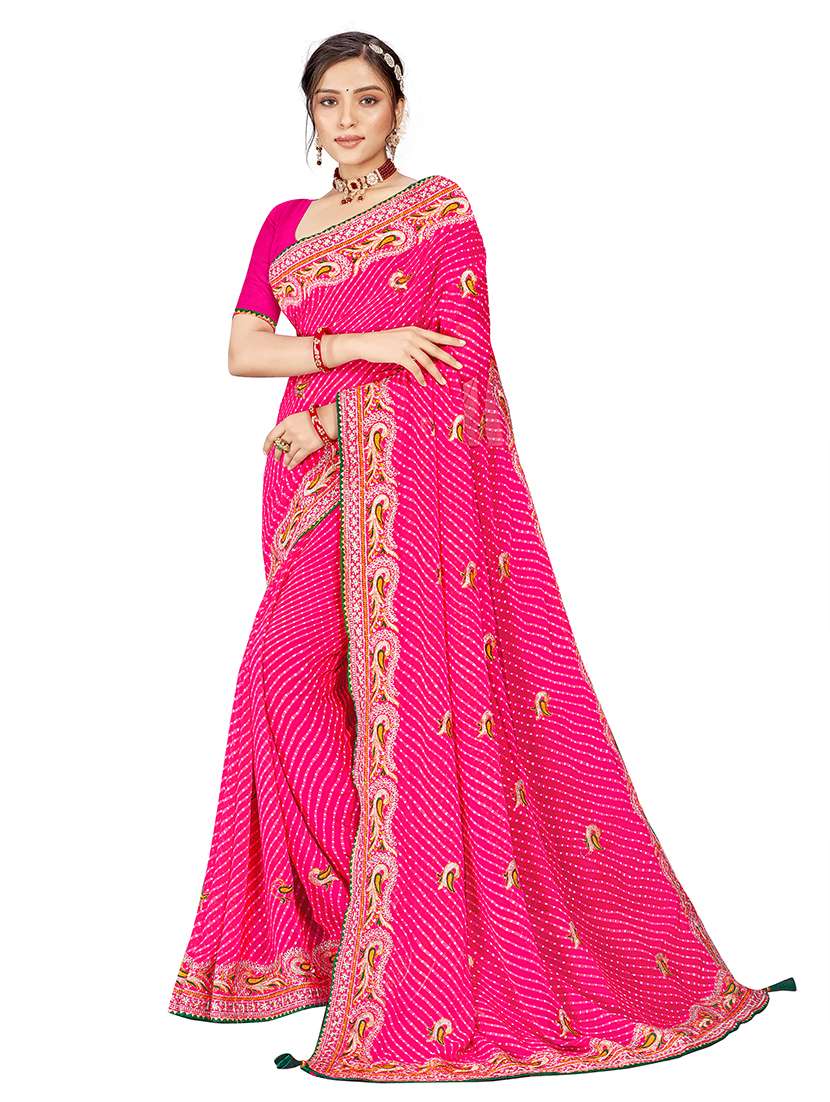 women leheriya printed saree with blouse