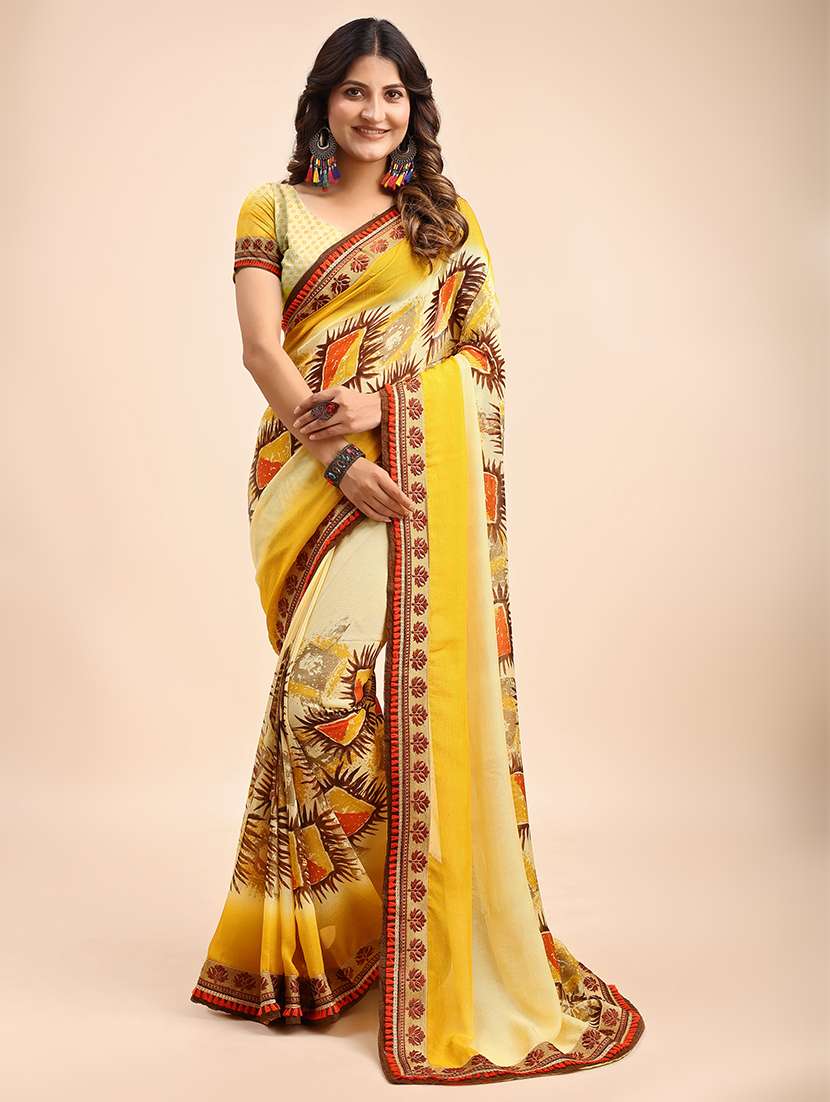 women printed casual wear saree with blouse