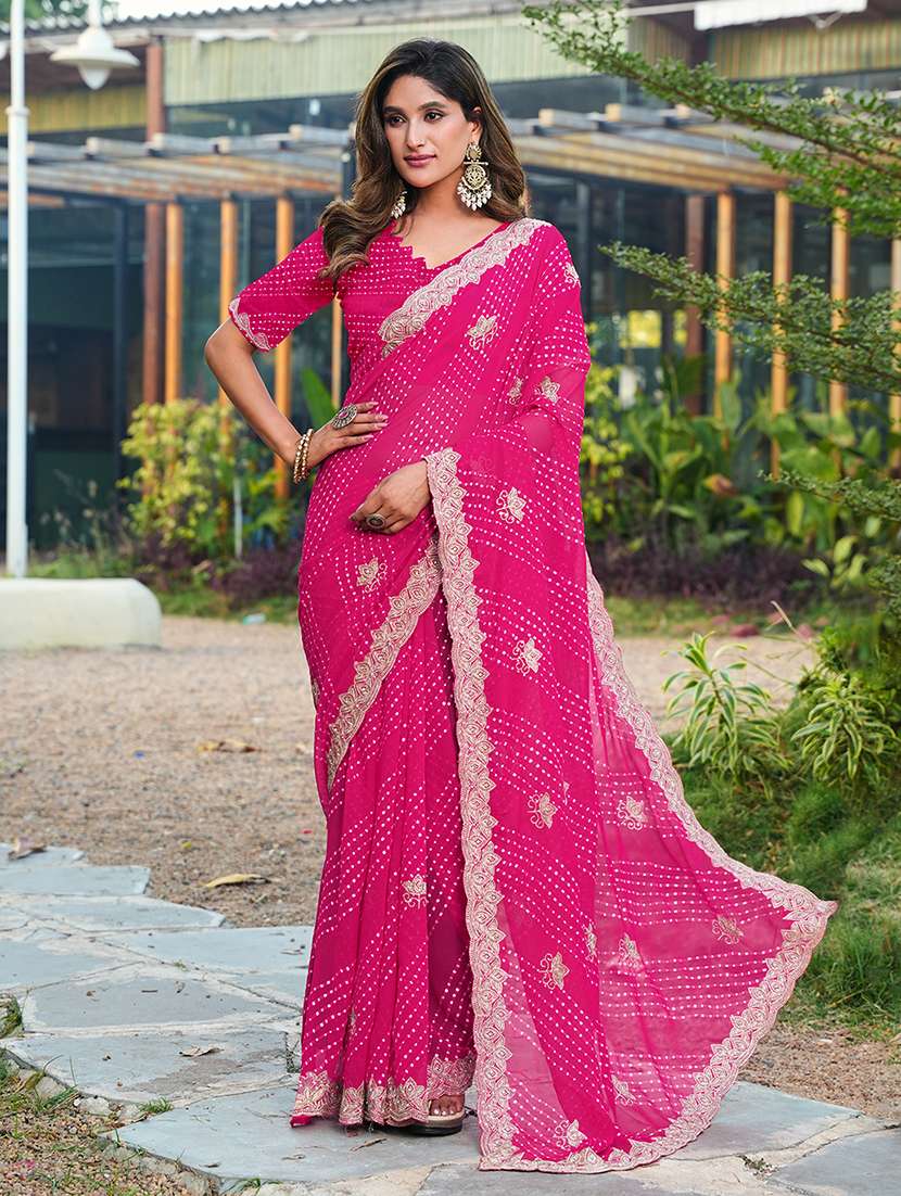 women leheriya printed saree with blouse