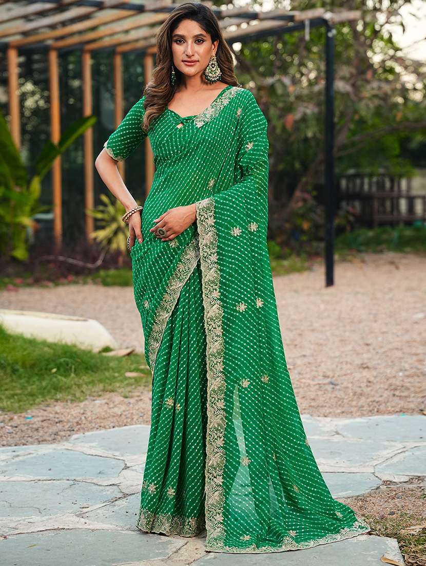 women leheriya printed saree with blouse