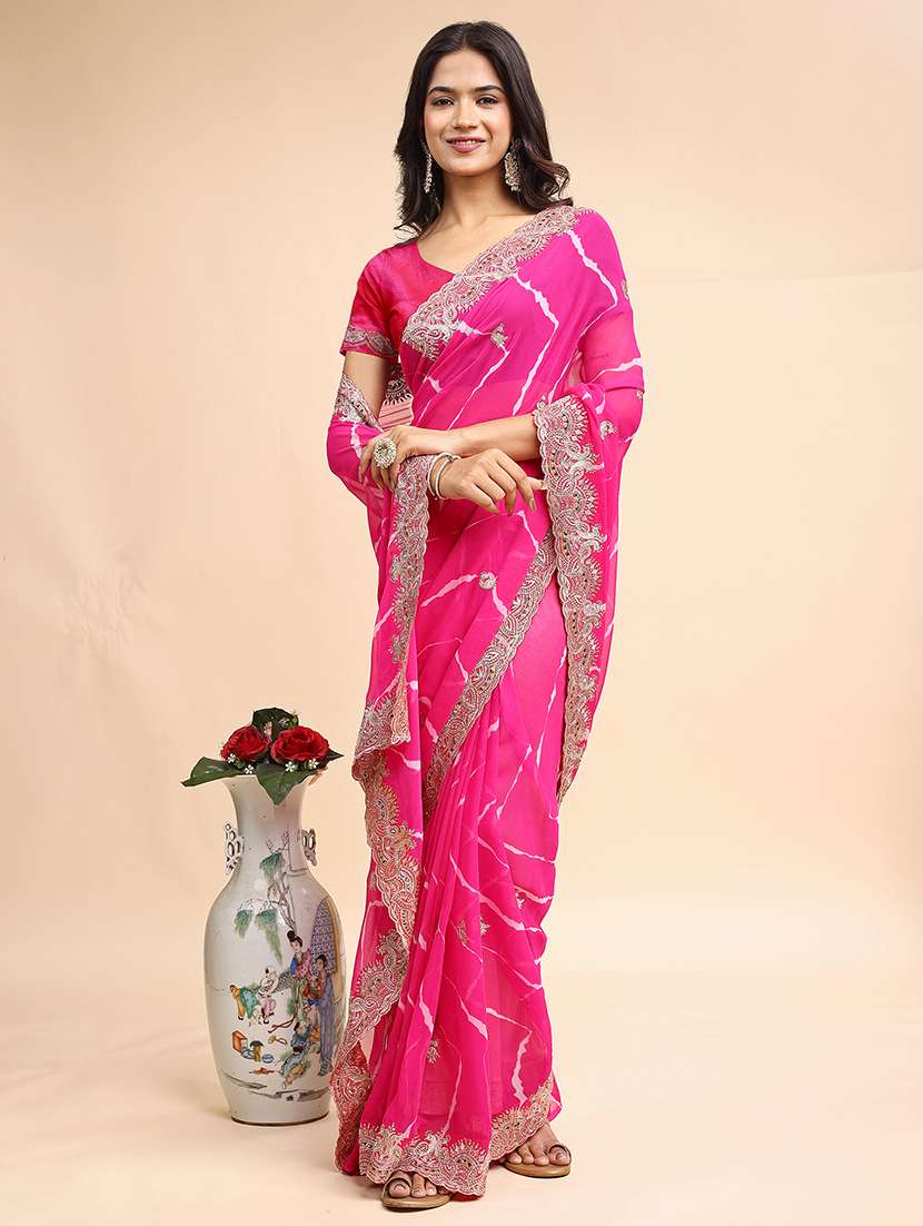 women leheriya printed saree with blouse