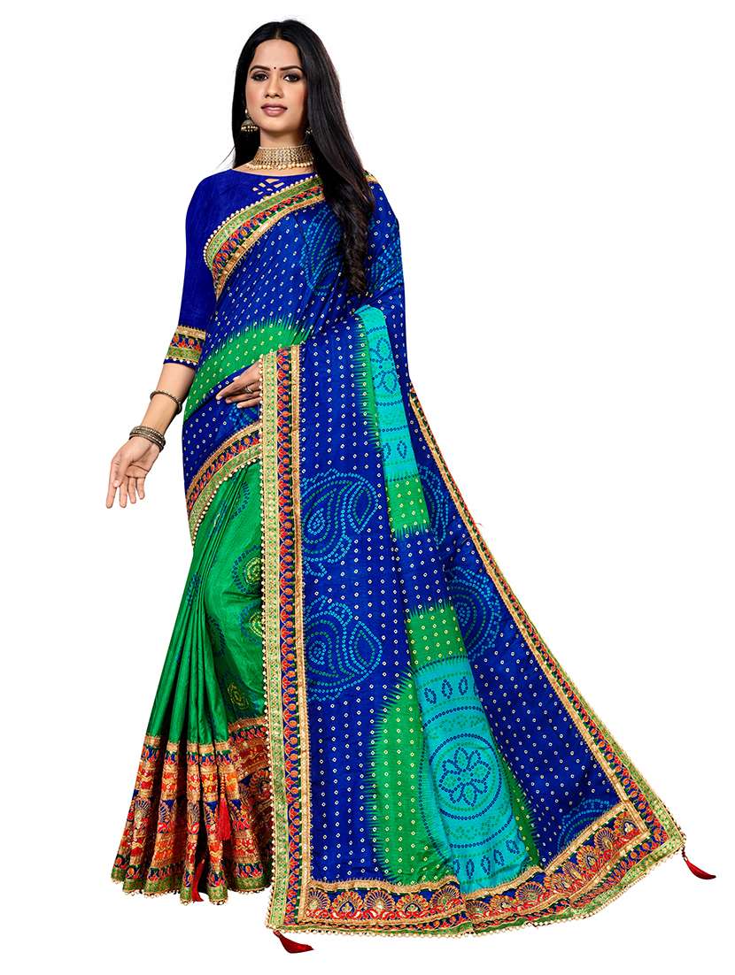 women bandhani printed half & half saree with blouse