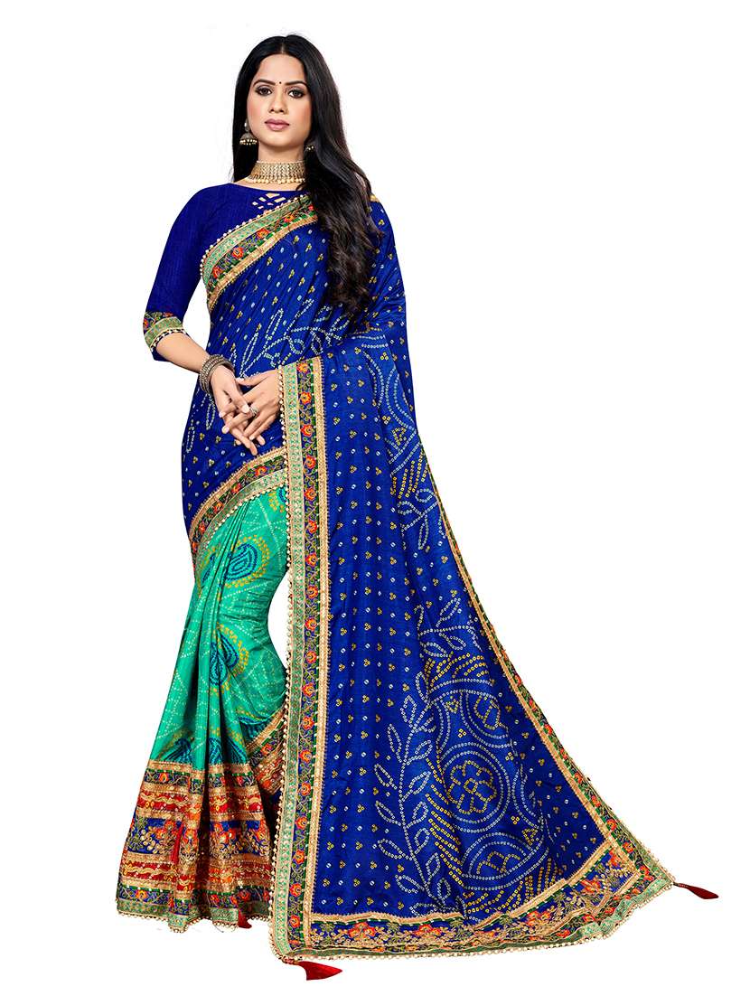 women bandhani printed half & half saree with blouse