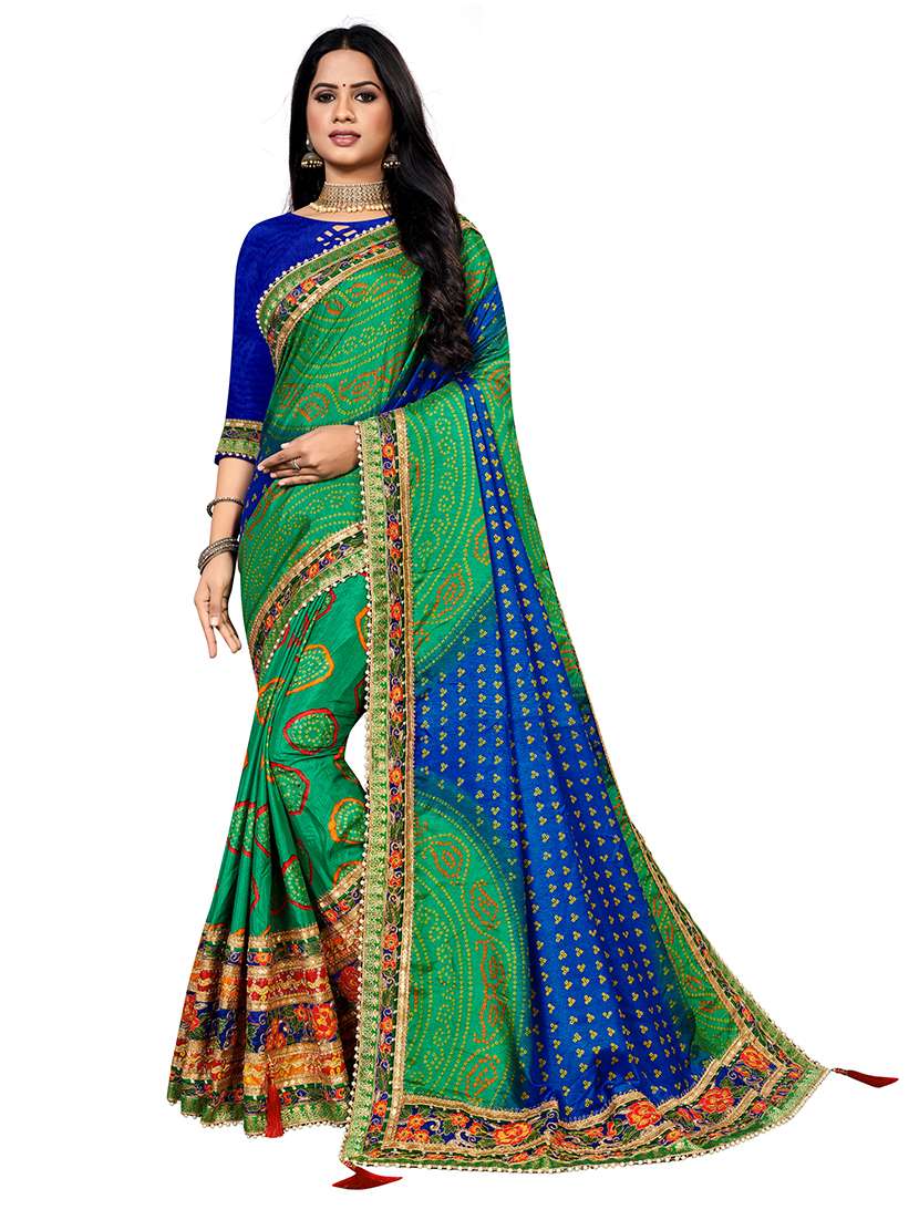 women bandhani printed half & half saree with blouse