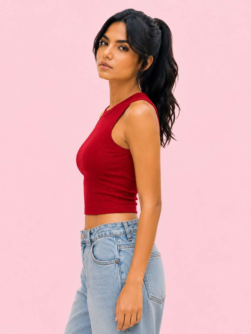 yonge women's sleeveless solid scoop neck maroon tank top - 22604253 -  Standard Image - 2