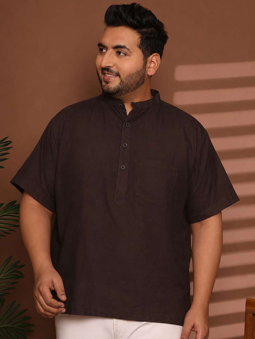 Men Solid Mandarin Neck Short Kurta - 22604312 -  Standard Image - 2