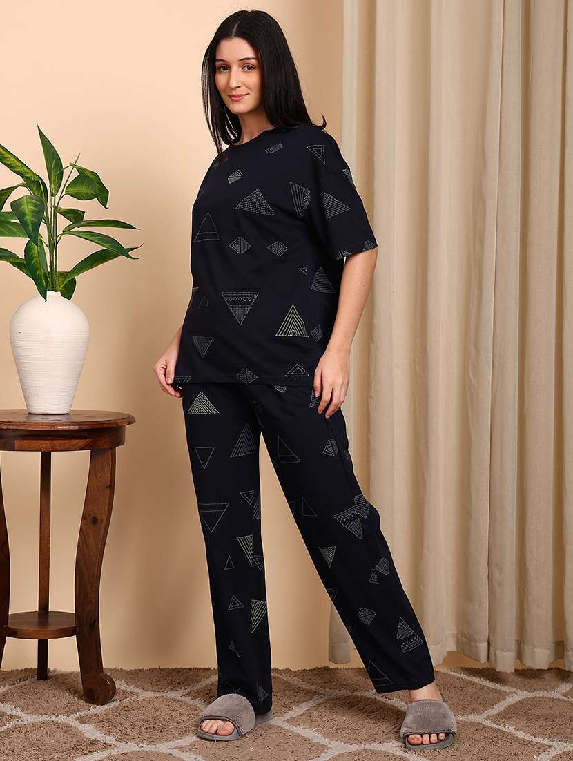 Women Printed Short Sleeves Nightwear Set - 22604341 -  Standard Image - 2