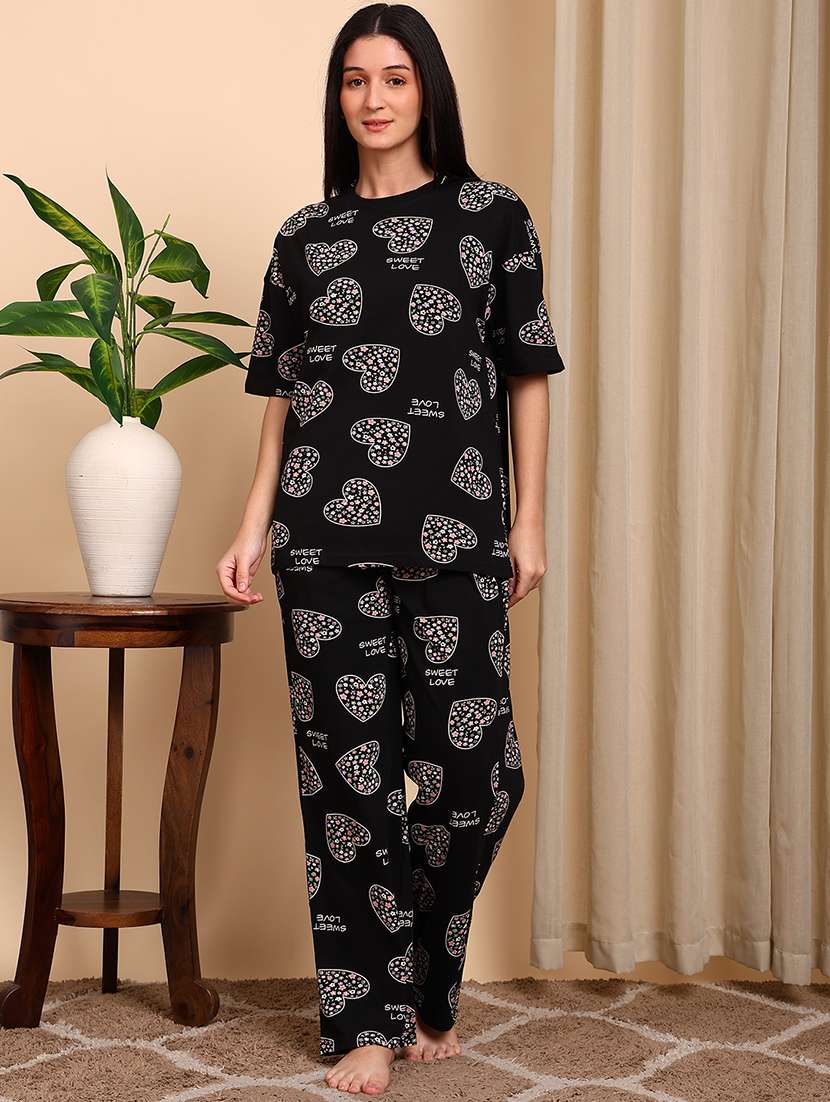 Women Printed Short Sleeves Nightwear Set - 22604344 -  Standard Image - 2