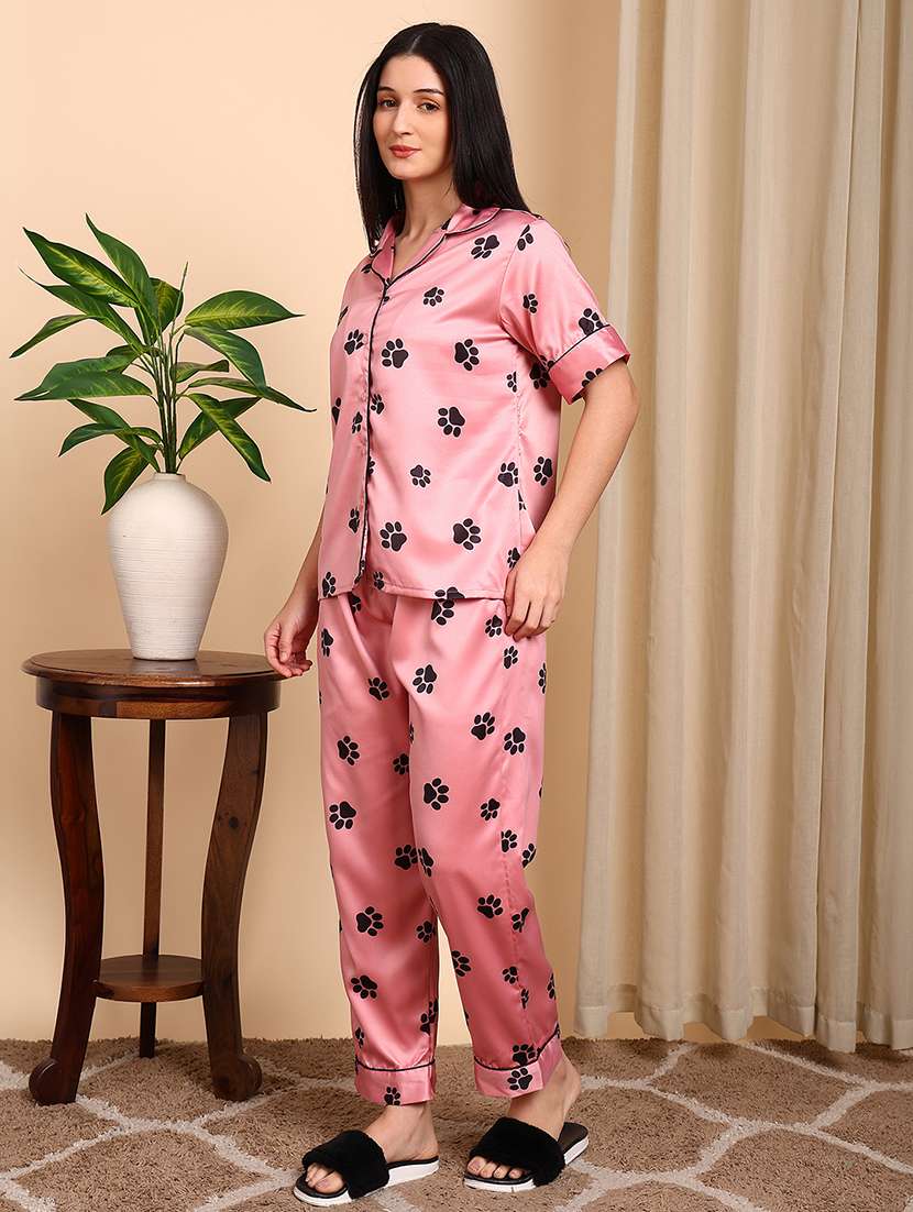 Women Printed Short Sleeves Nightwear Set - 22604354 -  Standard Image - 2