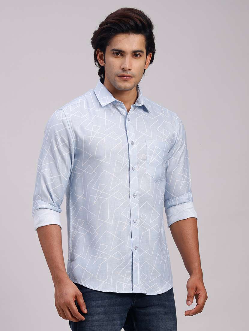 Men Geometric Collared Slim Fit Casual Shirt - 22604452 -  Standard Image - 2