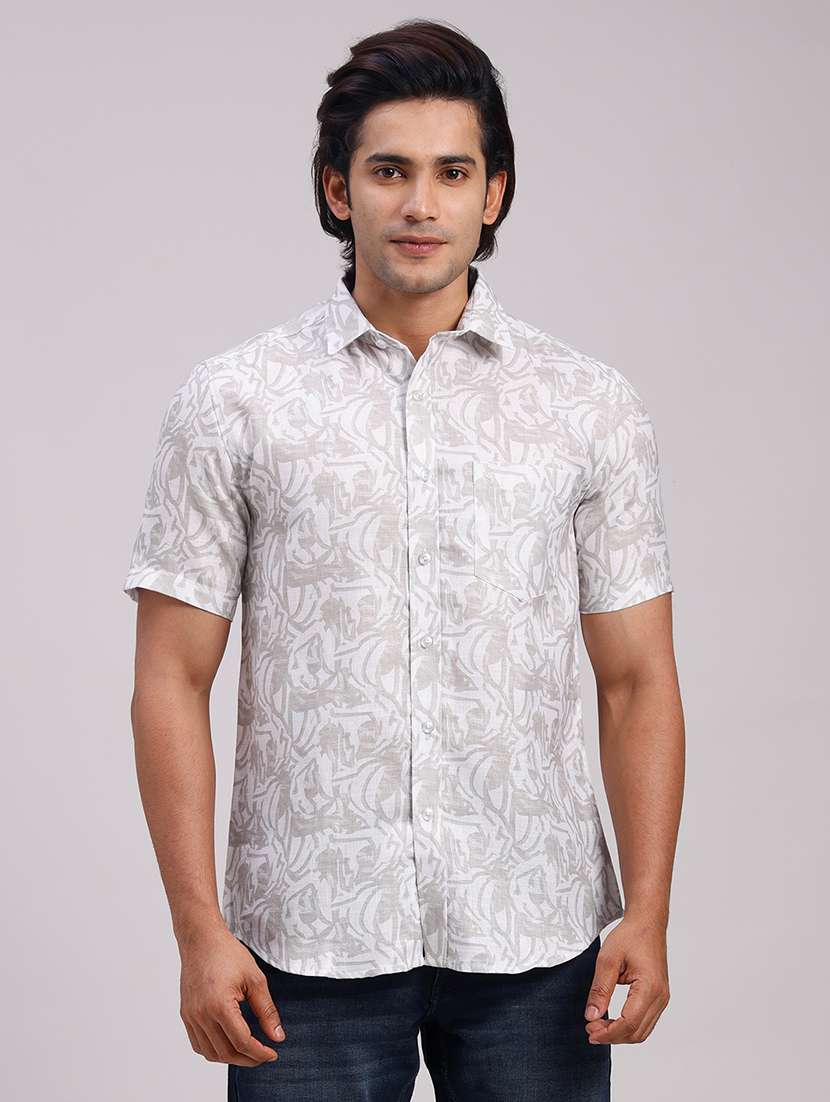 men printed collared slim fit casual shirt