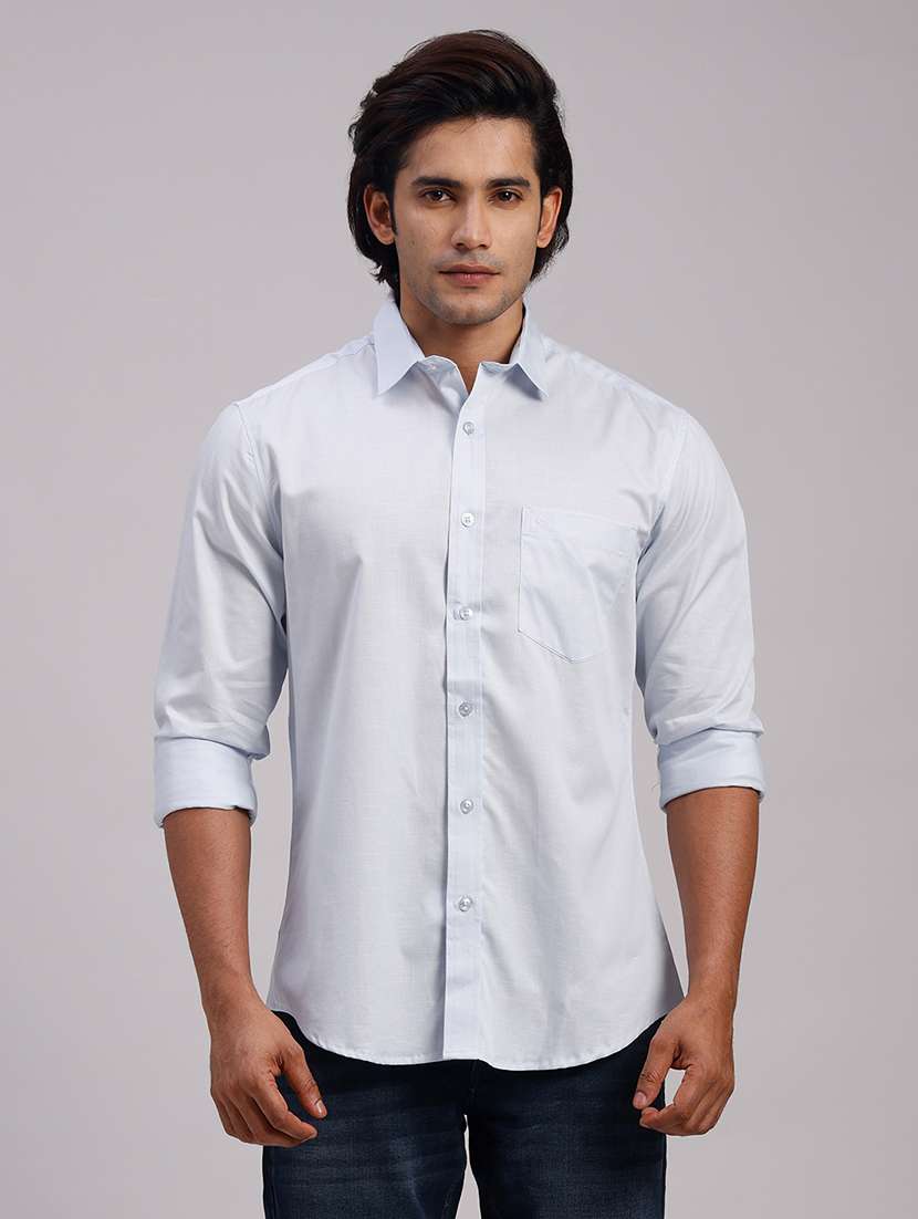 men solid collared slim fit casual shirt